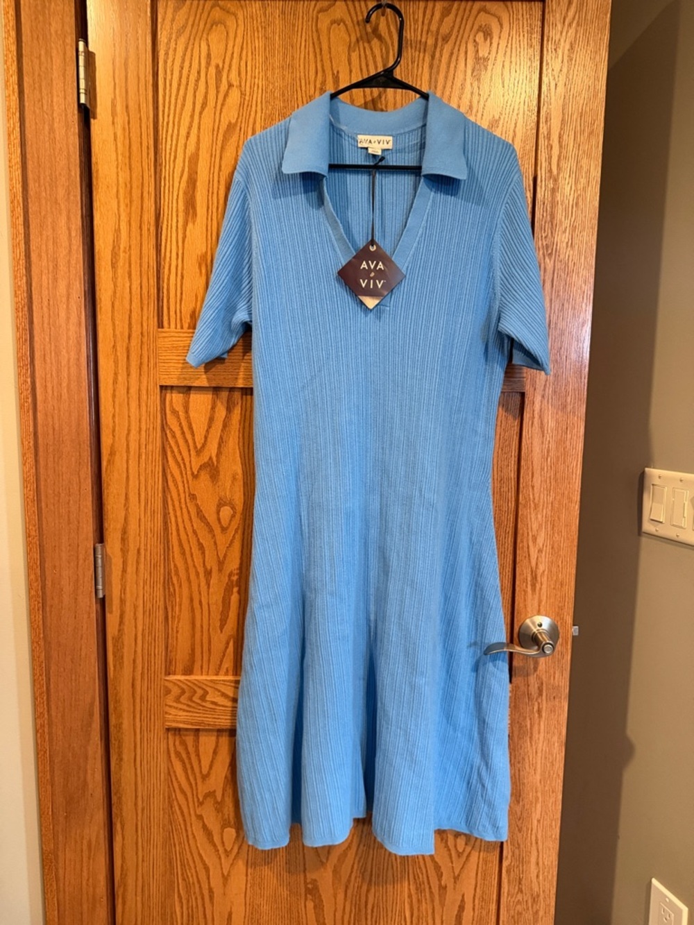 Ava & Viv Light Blue Ribbed Polo Midi Dress 1XL NWT